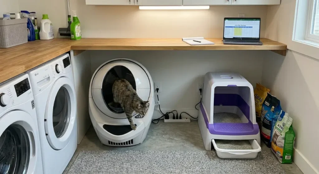 Luna the cat using Litter-Robot 4 automatic box